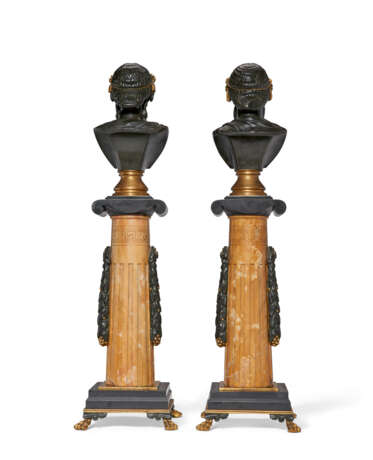 A PAIR OF FRENCH PARCEL-GILT, PATINATED BRONZE AND GIALLO ANTICO MARBLE COLUMNS - фото 4