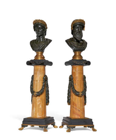 A PAIR OF FRENCH PARCEL-GILT, PATINATED BRONZE AND GIALLO ANTICO MARBLE COLUMNS - фото 6