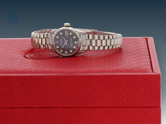 Armbanduhr: vintage Damenuhr Rolex Datejust Ref. 6516/6517 in 18K Weißgold, Baujahr 1966 mit Originalbox - photo 2