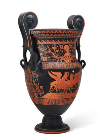 A VERY LARGE WEDGWOOD BLACK BASALT 'ENCAUSTIC' DECORATED 'VOLUTE KRATER' VASE - photo 6