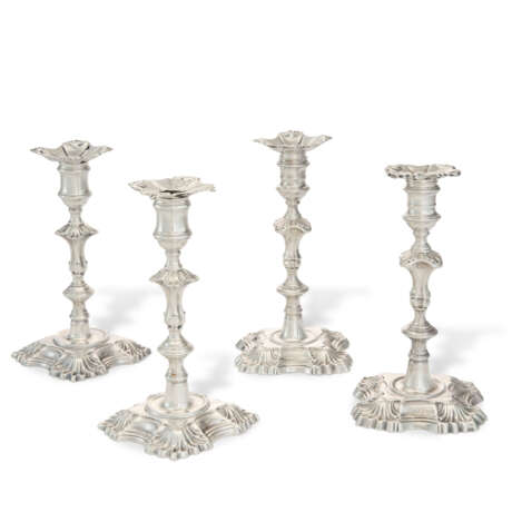 TWO NEAR PAIRS OF GEORGE II SILVER CANDLESTICKS - фото 1