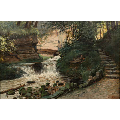 ROTH, F. (Maler 19./20. Jahrhundert), "Wildbach mit Stromschnellen im Wald" - Foto 1