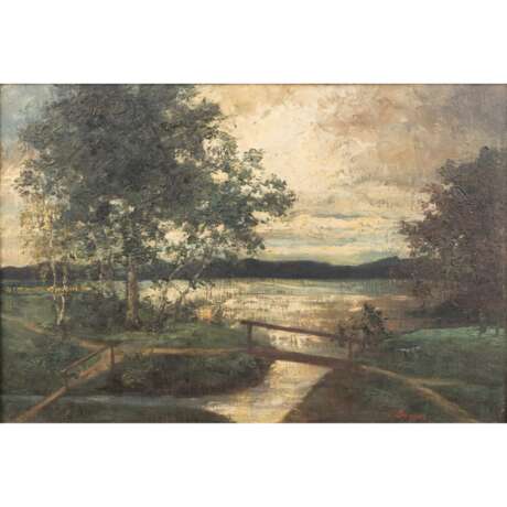DARGEN, ERNST (1866-1929) "Nach dem Gewitter", Landschaft mit Bachlauf und Holzbrücke - Foto 1