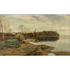 MURRAY, DAVID (1849-1933), "Fischerhütten in englischer Uferlandschaft",