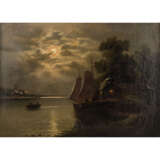 SONTMANN, A. ? (undeutlich signiert, Maler/in 2. Hälfte 19. Jahrhundert), "Fischerboote in Vollmondnacht", - фото 1