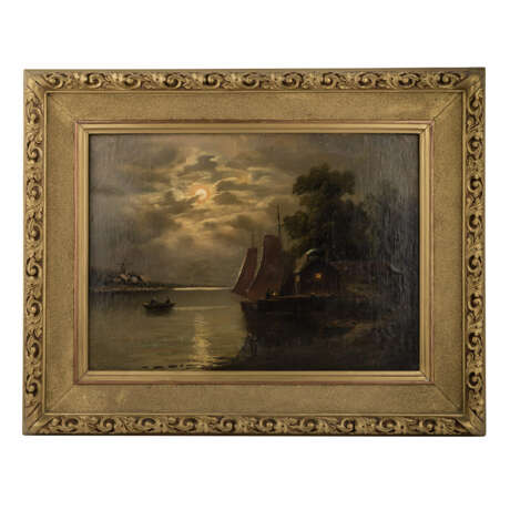 SONTMANN, A. ? (undeutlich signiert, Maler/in 2. Hälfte 19. Jahrhundert), "Fischerboote in Vollmondnacht", - Foto 2