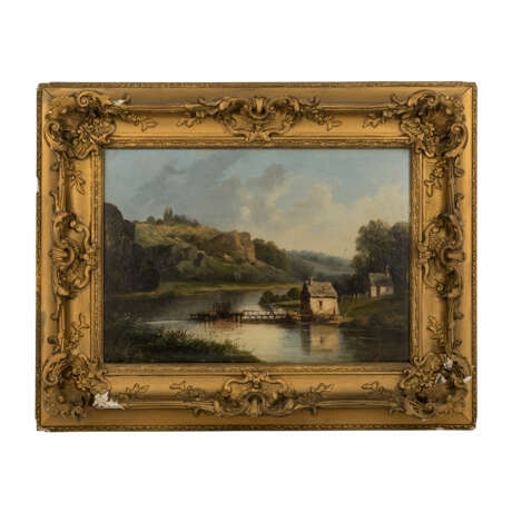 VELAY, A. (Maler/in 19./20. Jahrhundert), "Hütten am Fluss in felsiger Hügellandschaft", - Foto 2