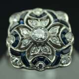 Platinum art-deco style ring with diamonds and sapphires Platinum Other style 21th century - photo 5