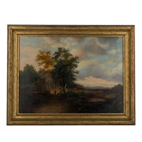 DELATRE / DULATRE ? (undeutlich signiert, Maler 19. Jahrhundert), "Landschaft mit Hütte am Waldesrand", - Foto 2