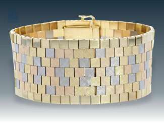 Armband: dekoratives, extrem breites und schweres vintage Goldschmiedearmband, 18K Gold