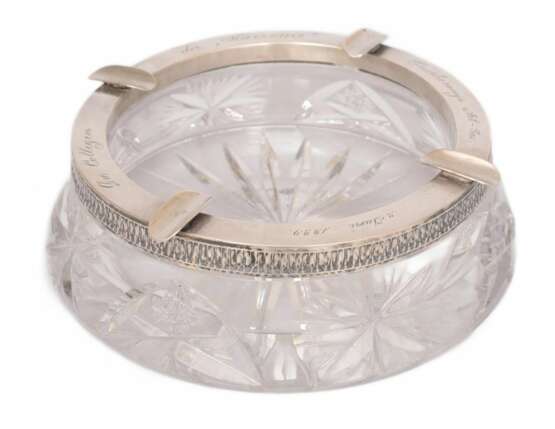 Crystal ashtray with silver finish and engraving Crystal Early 20th century - photo 1