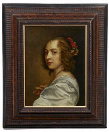 Fille avec un collier de perles. Oak board 17th century - Foto 2