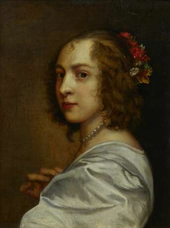 Fille avec un collier de perles. Oak board 17th century - Foto 3