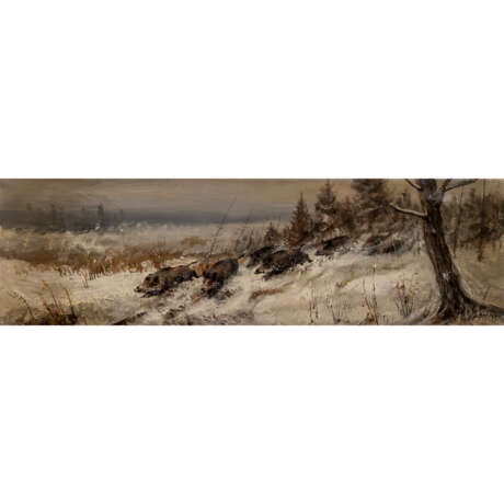 LORENZ, WILLY (1901-1981) „Wildschweinrotte in winterlicher Waldlandschaft“ - Foto 1
