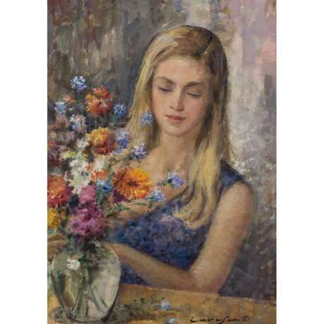 CAVASANTI, GIUSEPPE (1895-1980) „Portrait, junge Frau mit Blumen“ - photo 1