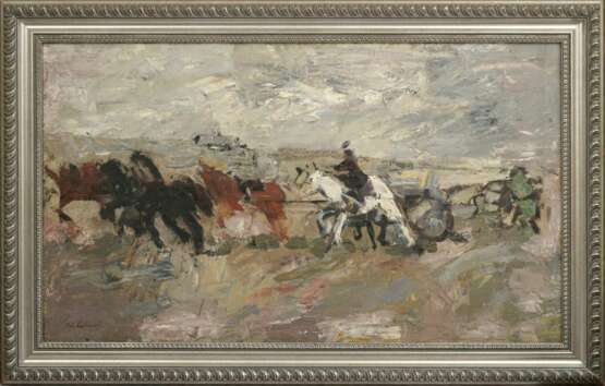 Landscape with horses Canvas Mid-20th century - photo 1