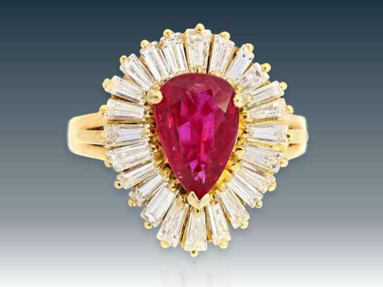 Ring: ehemals sehr teurer, hochfeiner Rubin/Diamant-Ballerina-Cocktailring, 18K Gold, lt. Besitzer gekauft in Sri Lanka 1990 - photo 1