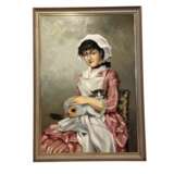 European School Portrait of a Lady with Cat Mid-20th Century. Oil on plywood realism 20th century - photo 1