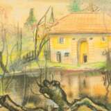 Spring landscape Black pencil watercolor Mid-20th century - photo 1