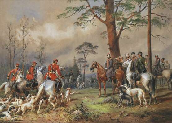 M.A. Zichy. Watercolor. Horse hunting of Alexander II near St. Petersburg. watercolor realism Mid-19th century - photo 2