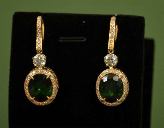 Gold earrings with diamonds and tourmalines Gold Other style 21th century - photo 2