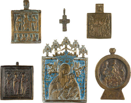 SAMMLUNG VON SECHS BRONZE-IKONEN: DARSTELLUNGEN DER GOTTESMUTTER, DEESIS, ALTTESTAMENTLICHE DREIFAL - photo 1