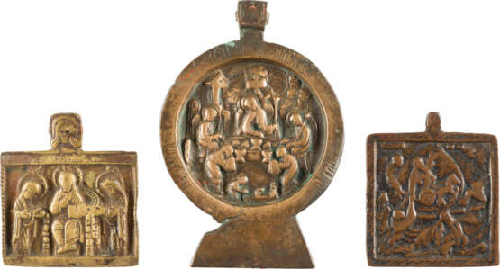 SAMMLUNG VON DREI BRONZE-IKONEN: DEESIS, ALTTESTAMENTLICHE DREIFALTIGKEIT SOWIE PROPHET ELIAS MIT S - photo 1