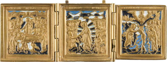 BRONZE-TRIPTYCHON MIT DARSTELLUNGEN CHRISTI UND DER GOTTESMUTTER - photo 1