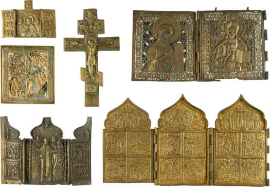 SAMMLUNG VON SECHS BRONZE-IKONEN: DARSTELLUNGEN CHRISTI, DEESIS, FESTTAGE SOWIE HEILIGER NIKOLAUS - Foto 1