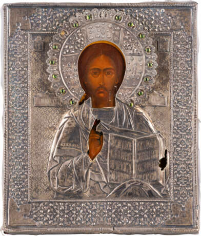 IKONE MIT CHRISTUS PANTOKRATOR MIT SILBER-OKLAD - Foto 1