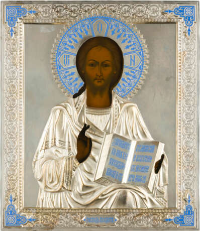 IKONE MIT CHRISTUS PANTOKRATOR MIT SILBER-CHAMPLEVÉ-EMAIL-OKLAD - photo 1