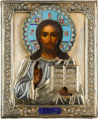 IKONE MIT CHRISTUS PANTOKRATOR MIT CLOISONNÉ-EMAIL-OKLAD - photo 1