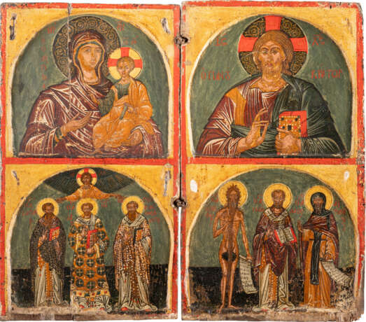 GROSSES DIPTYCHON MIT DER GOTTESMUTTER HODEGETRIA, CHRISTUS PANTOKRATOR UND AUSGEWÄHLTEN HEILIGEN - Foto 1