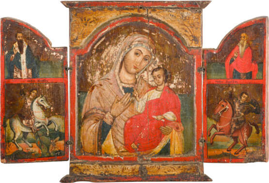 TRIPTYCHON MIT DER GOTTESMUTTER SOWIE DEN REITERHEILIGEN GEORG UND DEMETRIUS UND ZWEI AUSGEWÄHLTEN - Foto 1