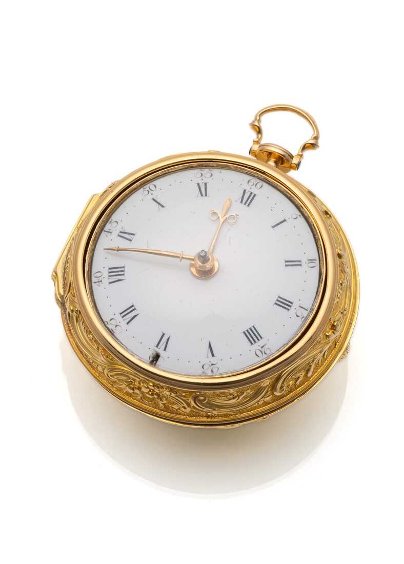 Goldene Spindeltaschenuhr mit doppeltem Gehäuse