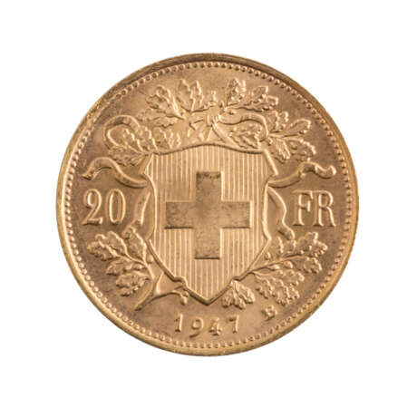 Schweiz/GOLD - 20 Franken Vreneli 1947 B, - Foto 2