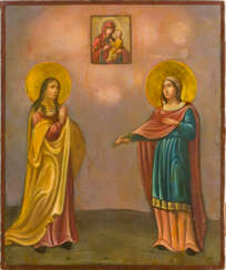 IKONE MIT DEN HEILIGEN MARIA MAGDALENA UND KATHARINA MIT DER GOTTESMUTTER VON TICHWIN