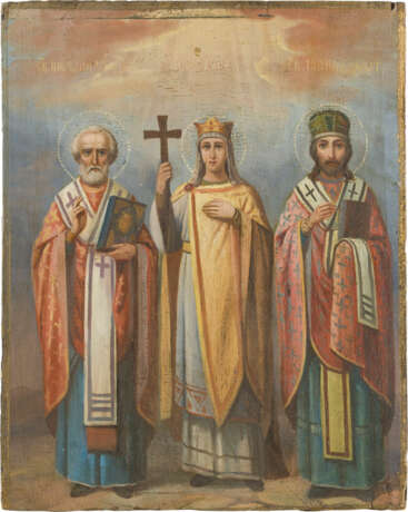 IKONE MIT DEN HEILIGEN NIKOLAUS VON MYRA, ELENA UND JOHANNES CHRYSOSTOMUS - photo 1