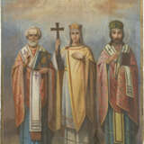 IKONE MIT DEN HEILIGEN NIKOLAUS VON MYRA, ELENA UND JOHANNES CHRYSOSTOMUS - photo 1