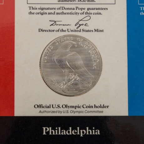 Olympische Spiele 1984 - 8 Silber Dollars + 10 Dollars Gold, - фото 4