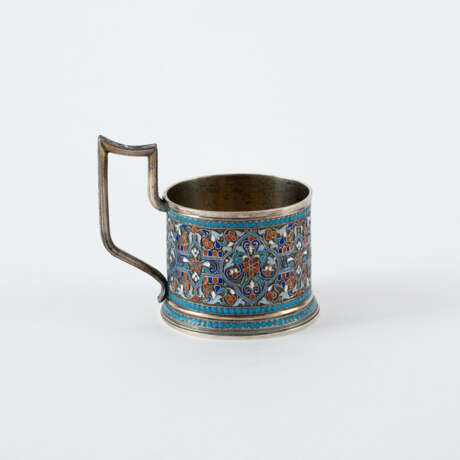 Gustav Gustavovich Klingert. SILVER TEA GLASS HOLDER AND SPOON WITH CLOISONNÉ DECOR - photo 3