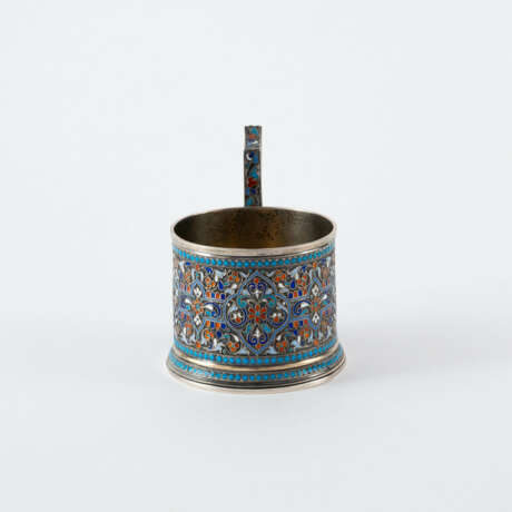 Gustav Gustavovich Klingert. SILVER TEA GLASS HOLDER AND SPOON WITH CLOISONNÉ DECOR - photo 4