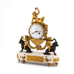 France. MARBLE PENDULUM LOUIS XVI WITH BACCHATIN AND CUPIDS ON BILLY GOATS