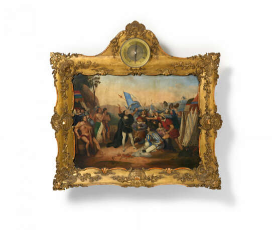 Vienna. OIL-PAINTING PICTURE CLOCK WITH THE CONQUEST OF MEXICO BY HERNAN CORTES - фото 1