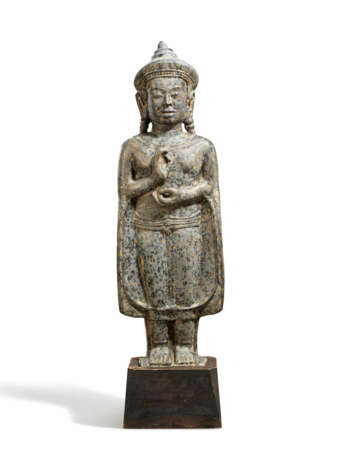 STONE FIGURE OF A STANDING KHMER BUDDHA - photo 1