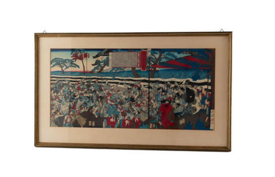 Yoshitoshi Tsukioka. COLOUR WOODCUT WITH BATTLE SCENE AS A TRIPTYCH - фото 1