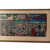 Yoshitoshi Tsukioka. COLOUR WOODCUT WITH BATTLE SCENE AS A TRIPTYCH - photo 1