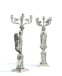 Neresheimer. PAIR OF EXCEPTIONAL SILVER GIRANDOLES WITH VICTORIAN STYLE EMPIRE