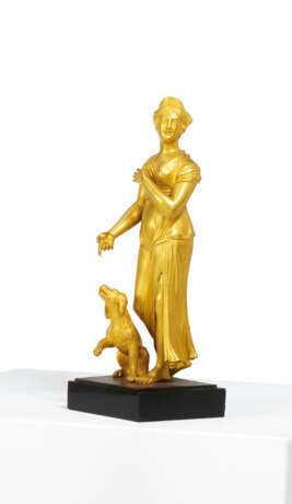 France. BRONZE LADY IN ANTIQUISED GARMENTS WITH DOG AS ALLEGORY OF LOYALTY - photo 1