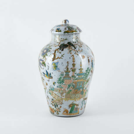 DÉCALCOMANIE LIDDED GLASS VASE WITH CHINOISERIE REVERSE GLASS DECOR - photo 3